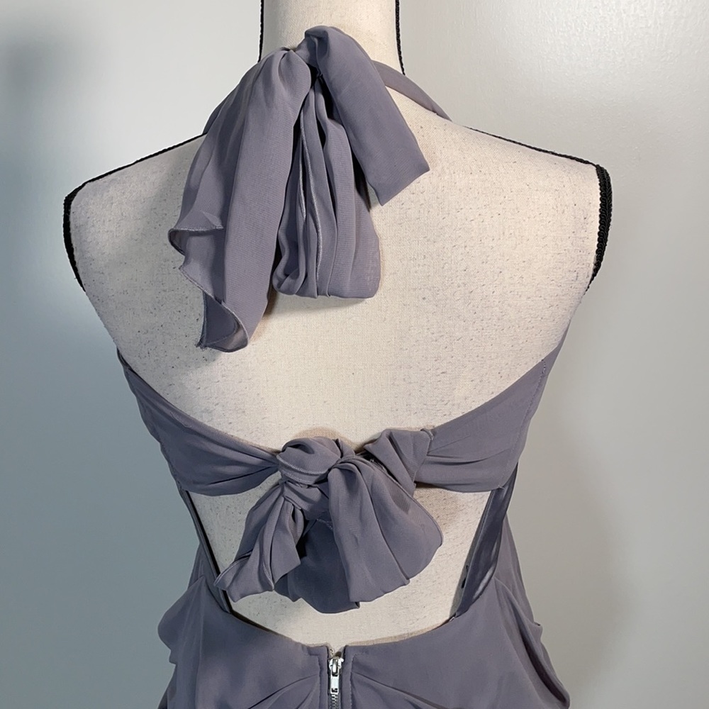Walter Baker Grey Ruched Tie Back Sleeveless Halter Mini Dress M - Picture 12 of 16